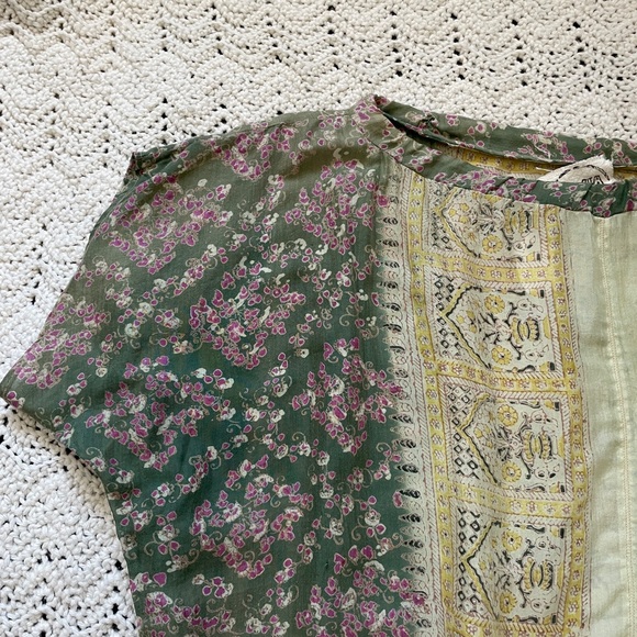 Aiyia Floral Boho Lagenlook Short Sleeve Cotton Top Green (Large) - Picture 4 of 7